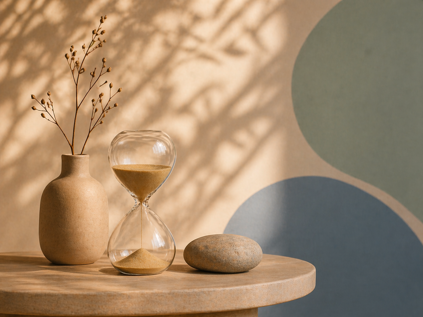 Stilleven met paarse bloemen, notitieboek en koffie in warme tinten